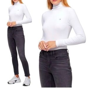 Calvin Klein Women’s White Solid Long Sleeve Mock Neck Bodysuit